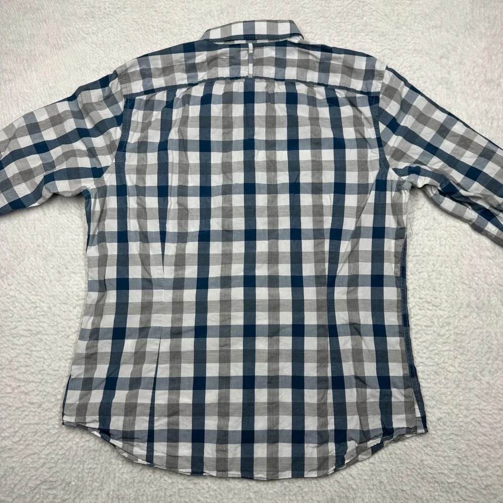 Banana Republic‎ Tailored Slim Fit Plaid Button Up L/S Blue Shirt Men's Size L